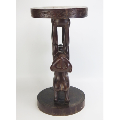 1663 - A Massim stool, Trobriand Islands, Papua New Guinea
with a carved circular top on a standing figure ... 