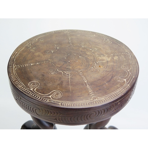 1663 - A Massim stool, Trobriand Islands, Papua New Guinea
with a carved circular top on a standing figure ... 