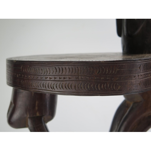 1664 - A Massim stool, Trobriand Islands, Papua New Guinea
with a carved circular top on crouching figural ... 