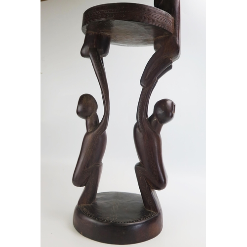 1664 - A Massim stool, Trobriand Islands, Papua New Guinea
with a carved circular top on crouching figural ... 