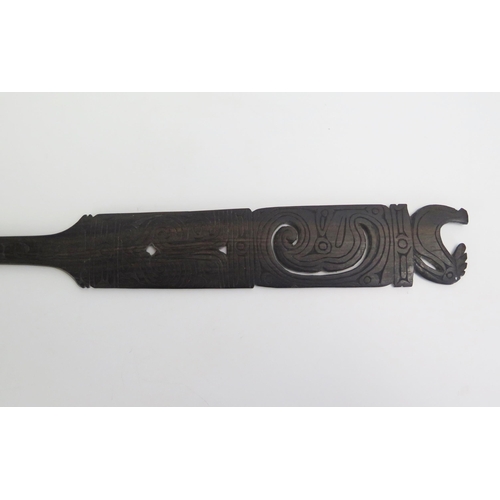 1671 - A Massim lime spatula, Trobriand Islands, Papua New Guinea, the handle surmounted with a bird, havin... 