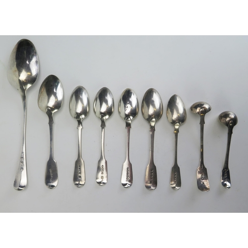 572 - A mixed collection of flatwares, various makers and dates includes Fiddle pattern teaspoons, dessert... 