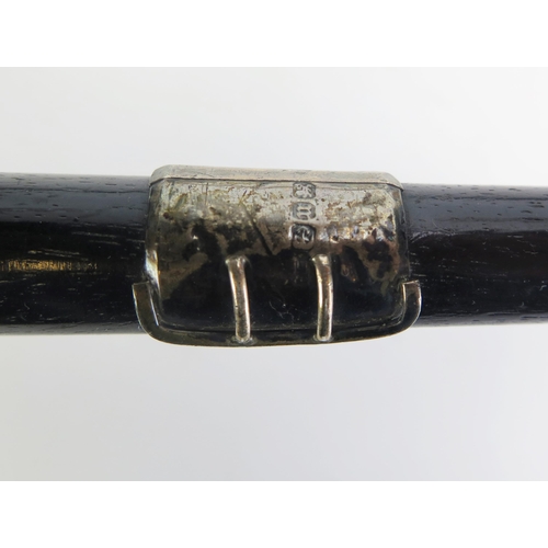 581 - An ebonised and silver mounted walking stick, together with and ebonised walking stick with silver m... 