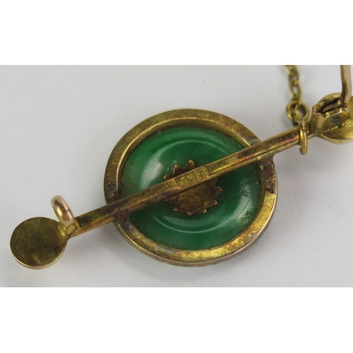 10 - A Chinese 18K Gold and Jadeite Brooch, marked TC18, 39.8mm, 4.69g