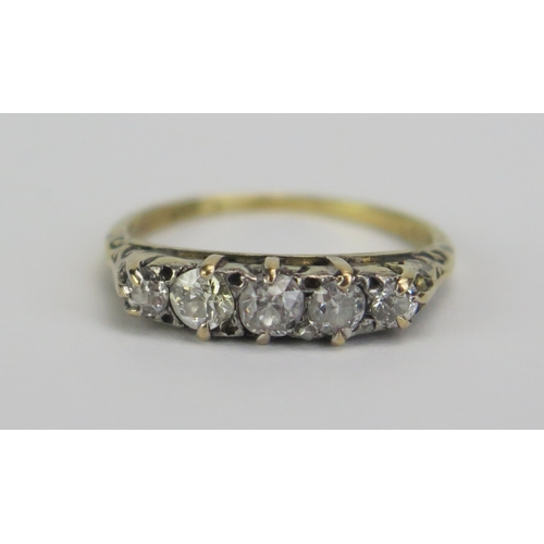 132 - An Antique 18ct Gold and Old Cut Diamond Five Stone Ring, stamped 18CT, size M, 2.49g