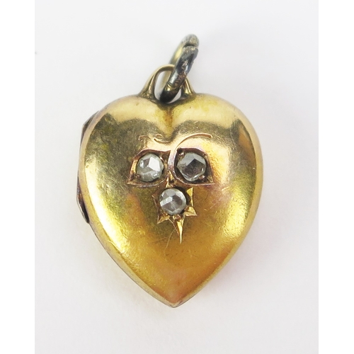 135 - A Victorian 15ct Gold and Rose Cut Diamond Heart Shaped Pendant, 20.5mm drop, stamped 15CT, 2.54g