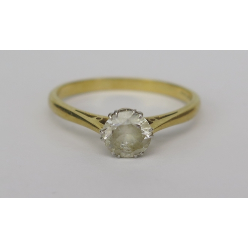 145 - An 18ct Gold, Platinum and White Stone Solitaire Ring, 6mm stone, size Q.5, stamped marks, 2.91g