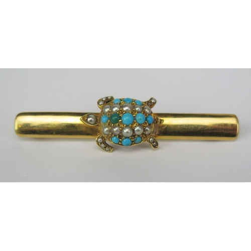 153 - A Victorian 22ct Gold, Turquoise and untested Pearl Turtle Brooch, London 1898, maker GC, 51.5mm, 9.... 