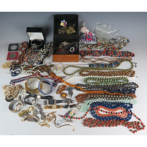 155 - A Selection of Costume Jewellery, Watches including Accurist and coins, etc.