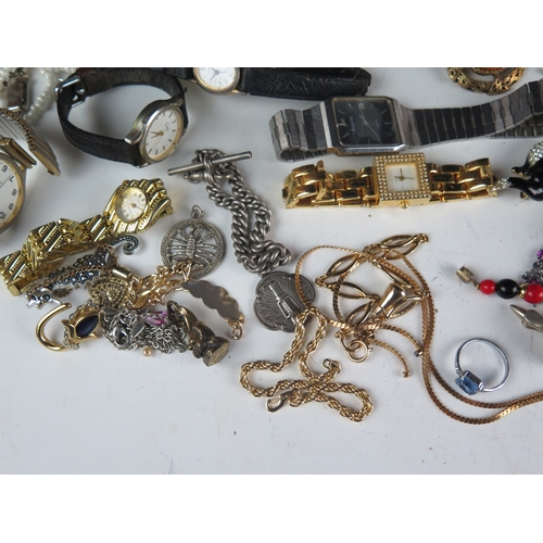 155 - A Selection of Costume Jewellery, Watches including Accurist and coins, etc.