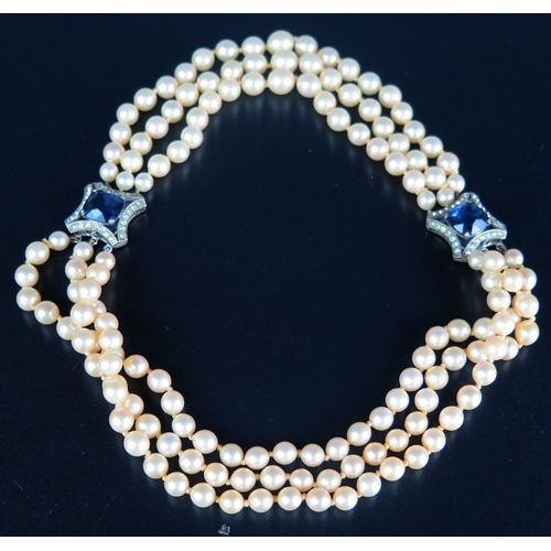 174 - A Sterling Silver and Paste Mounted Synthetic Pearl Choker converting to bracelet, 17