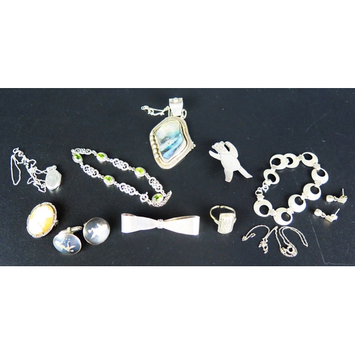 176 - A Selection of Silver Jewellery  including two bracelets, locket on chain, abalone shell set pendant... 