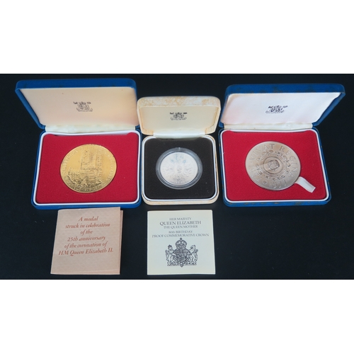 392 - A Royal Mint Silver Gilt 25th Anniversary of QEII Coronation (boxed with COA, 88.2g), QEII Silver Ju... 