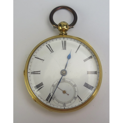 400 - A Victorian 18ct Gold Open Dial Keywound Pocket Watch, 47.4mm case by RR and chain driven fusee verg... 