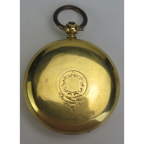 400 - A Victorian 18ct Gold Open Dial Keywound Pocket Watch, 47.4mm case by RR and chain driven fusee verg... 