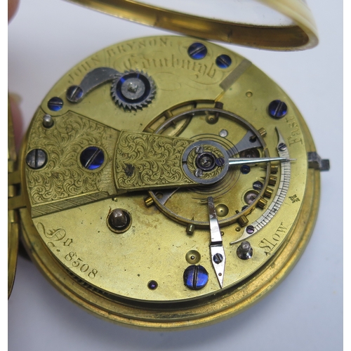 400 - A Victorian 18ct Gold Open Dial Keywound Pocket Watch, 47.4mm case by RR and chain driven fusee verg... 