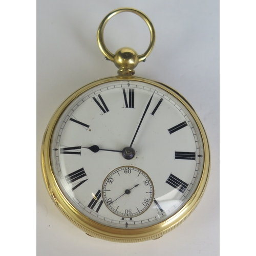 402 - A Victorian 18ct Gold Keywound Open Dial Pocket Watch, the 50.1mm case by TNB, chain driven fusee ve...