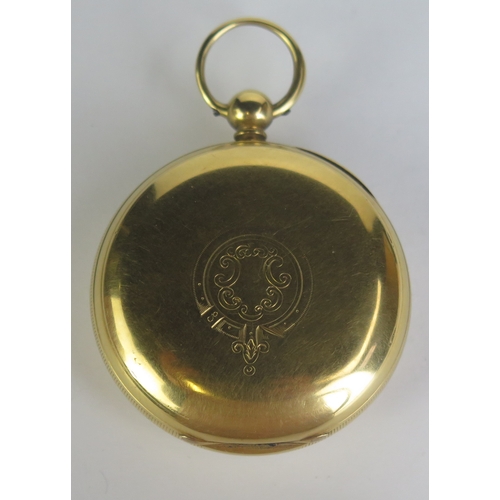 402 - A Victorian 18ct Gold Keywound Open Dial Pocket Watch, the 50.1mm case by TNB, chain driven fusee ve... 
