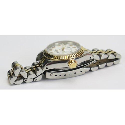 423 - A Ladies ROLEX Steel and Gold Datejust, ref: 69173,  26mm Oyster case, no. E161650, back no. 69000A,... 