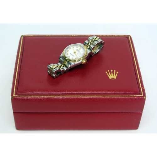 423 - A Ladies ROLEX Steel and Gold Datejust, ref: 69173,  26mm Oyster case, no. E161650, back no. 69000A,... 