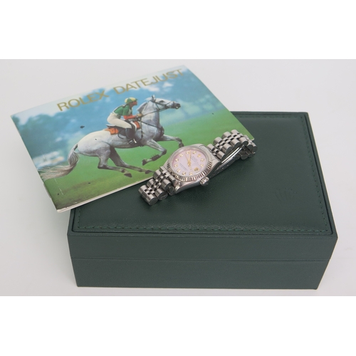 425 - A Ladies Rolex Datejust Steel Cased Wristwatch with mother of pearl and diamond dial, ref:69174, 26m... 