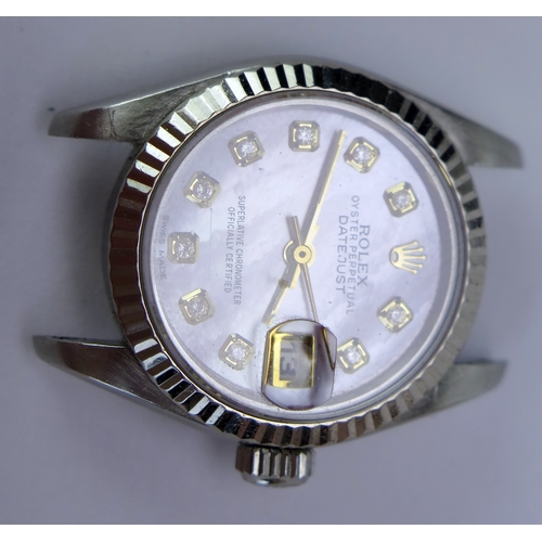 425 - A Ladies Rolex Datejust Steel Cased Wristwatch with mother of pearl and diamond dial, ref:69174, 26m... 