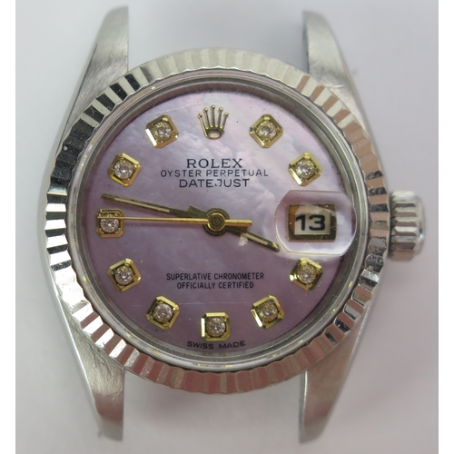 425 - A Ladies Rolex Datejust Steel Cased Wristwatch with mother of pearl and diamond dial, ref:69174, 26m... 