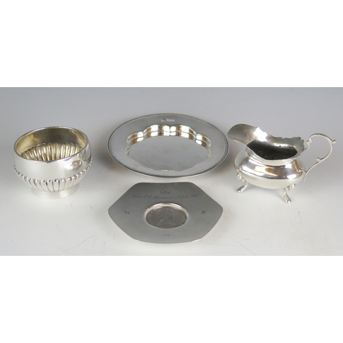 526 - A mixed lot of silver wares, various makers and dates, includes commemorative silver dish with coin ... 