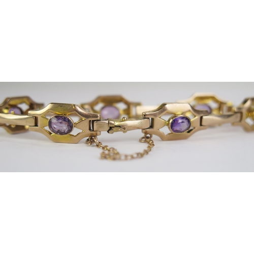 53 - An Edwardian Precious Yellow Metal and Millegrain Set Amethyst Bracelet, 7.5