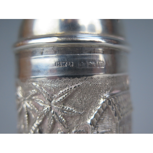 557 - A George V silver sugar caster maker Henry Williamson Ltd, Birmingham, 1911, with Burmese village de... 