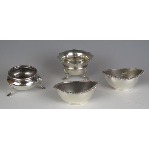 593 - A pair of George V silver salts, maker E J Houlston Ltd, Birmingham, 1911, of oval form with crimped... 