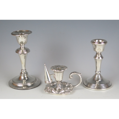 615 - A William IV silver miniature chamberstick and snuffer, maker Henry Wilkinson & Co, Sheffield, 1832,... 