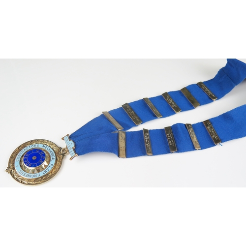 623 - A Silver gilt and enamel medallion for the Contractors Mechanical Plant Engineers, with ribbon and t... 