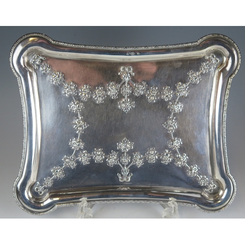 627 - A continental silver dressing table tray, stamped marks, of rectangular outline, with rounded corner... 