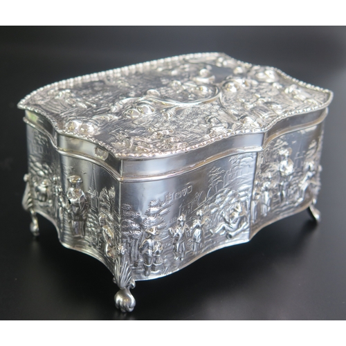 631 - An Edward VII silver jewellery casket, maker George Natham & Ridley Hayes , Chester 1909, of serpent... 