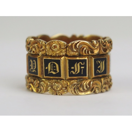 65 - A William IV Gent's 18ct Gold and Enamel Memorial Ring with ten black panels spelling 