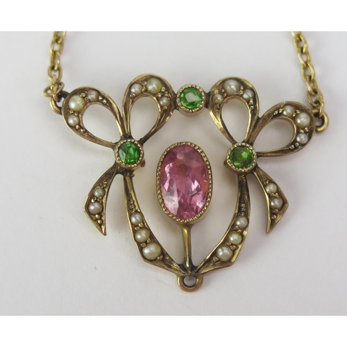 66 - An antique 'Suffragette' Style Necklace, 24.9mm wide bow drop on a 15.5