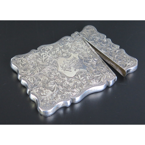 664 - A Victorian silver card case, maker S Blankensee a & sons Ltd, Birmingham, 1899, monogrammed, with c... 