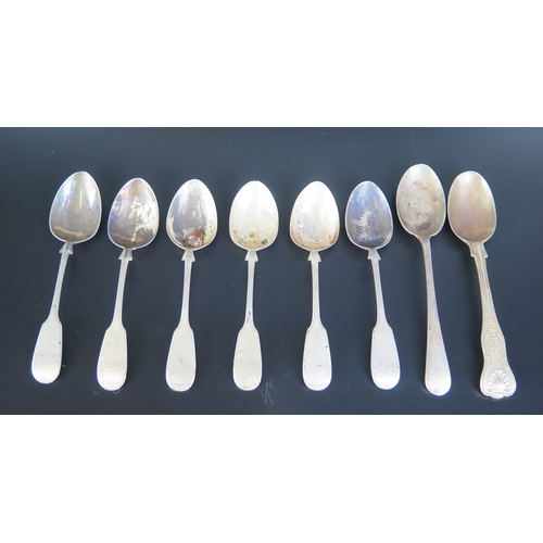 697 - A set of six Victorian provincial silver Fiddle pattern teaspoons, maker John Stone, Exeter, 1842, m... 