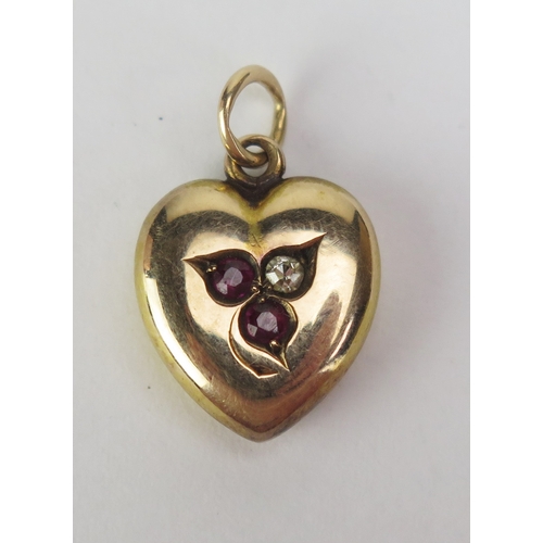 71 - An Antique 15ct Gold, Ruby and Old Cut Diamond Heart Shaped Locket, 21.5mm drop, Birmingham 1902, ma... 