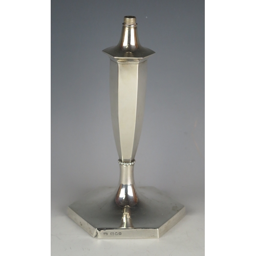 716 - An Art Deco period silver table lamp, maker Garrard & Co, London, 1927, of hexagonal tapering form w... 