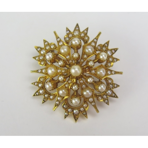 76 - An Antique untested Pearl Starburst Brooch in a precious yellow metal mount, 30.5mm diam., KEE teste... 