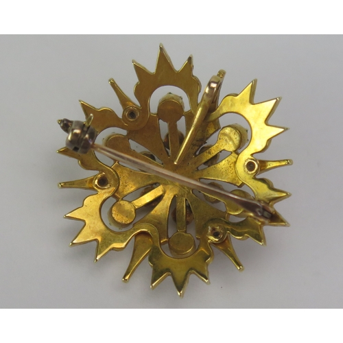 76 - An Antique untested Pearl Starburst Brooch in a precious yellow metal mount, 30.5mm diam., KEE teste... 