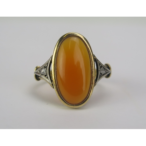 80 - An Antique Carnelian and Rose Cut Diamond Ring in a precious yellow and white metal setting, 17.1x8.... 