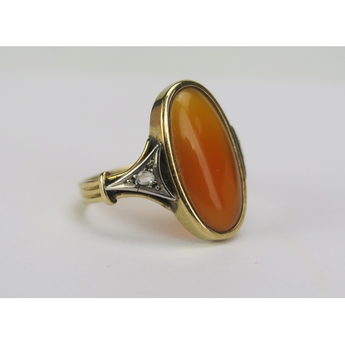 80 - An Antique Carnelian and Rose Cut Diamond Ring in a precious yellow and white metal setting, 17.1x8.... 