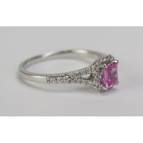 83 - A Modern 18K White Gold, Pink Sapphire and Diamond, .21CT, 5.2x4.1mm principal stone, size O.5, 3.28... 