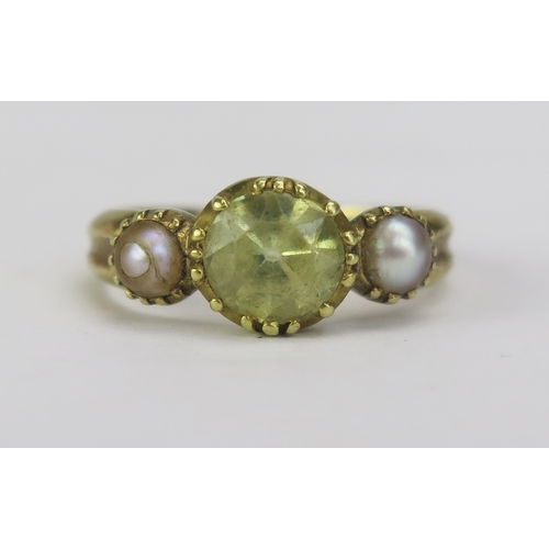 92 - A Victorian untested Pearl and Citrine Ring, c. 6.2mm principal stone, KEE tested as 18ct, size F.75... 