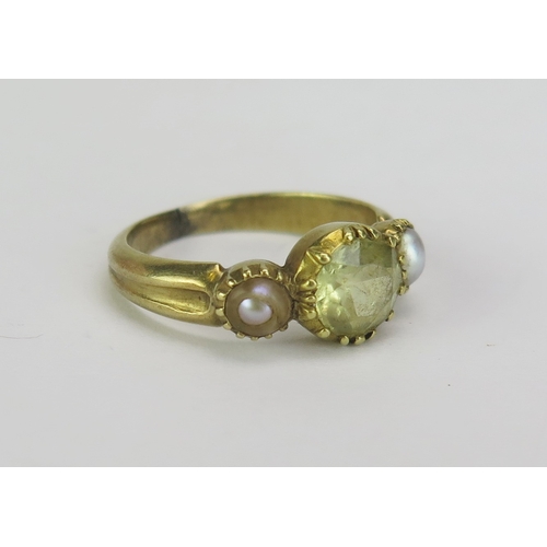 92 - A Victorian untested Pearl and Citrine Ring, c. 6.2mm principal stone, KEE tested as 18ct, size F.75... 