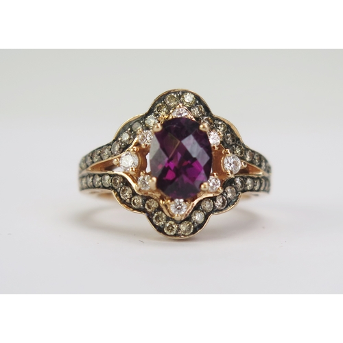 96 - A Le Vian 14ct Rose Gold, Rhodolite Garnet and Diamond Dress Ring, hallmarked and stamped 14K, 15mm ... 