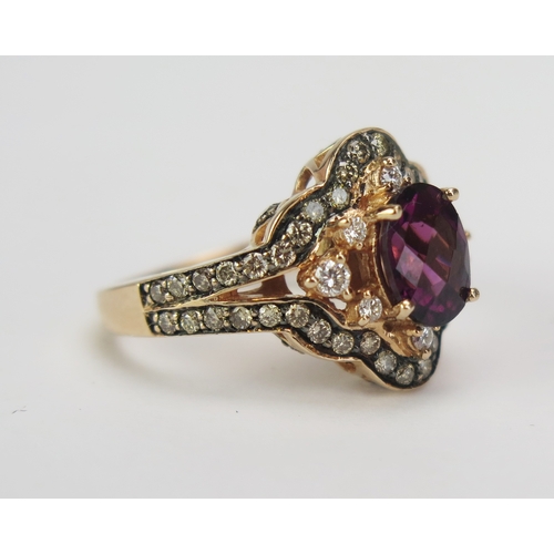 96 - A Le Vian 14ct Rose Gold, Rhodolite Garnet and Diamond Dress Ring, hallmarked and stamped 14K, 15mm ... 